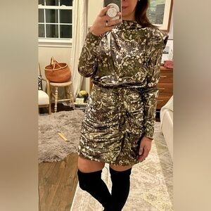 All Saints Lilliana Kettu Gold and Black Ruched Dress